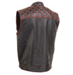 Milwaukee Leather MLM3526 Men's Black 'Paisley' Accented Red Stitching Leather Vest – w/ Armhole Trim Open Collar Design