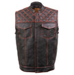 Milwaukee Leather MLM3526 Men's Black 'Paisley' Accented Red Stitching Leather Vest – w/ Armhole Trim Open Collar Design