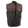 Milwaukee Leather MLM3526 Men's Black 'Paisley' Accented Red Stitching Leather Vest – w/ Armhole Trim Open Collar Design