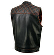 Milwaukee Leather MLM3527 Men's Black 'Paisley' Accented w/ Orange Stitching Leather Vest – / Armhole Trim