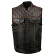 Milwaukee Leather MLM3527 Men's Black 'Paisley' Accented w/ Orange Stitching Leather Vest – / Armhole Trim