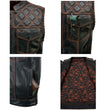 Milwaukee Leather MLM3527 Men's Black 'Paisley' Accented w/ Red Stitching Leather Vest – W/ Armhole Trim