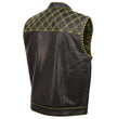Milwaukee Leather MLM3528 Men's Black Paisley Lined Leather Vest w/ Neon Green Stitching & Armhole Trim