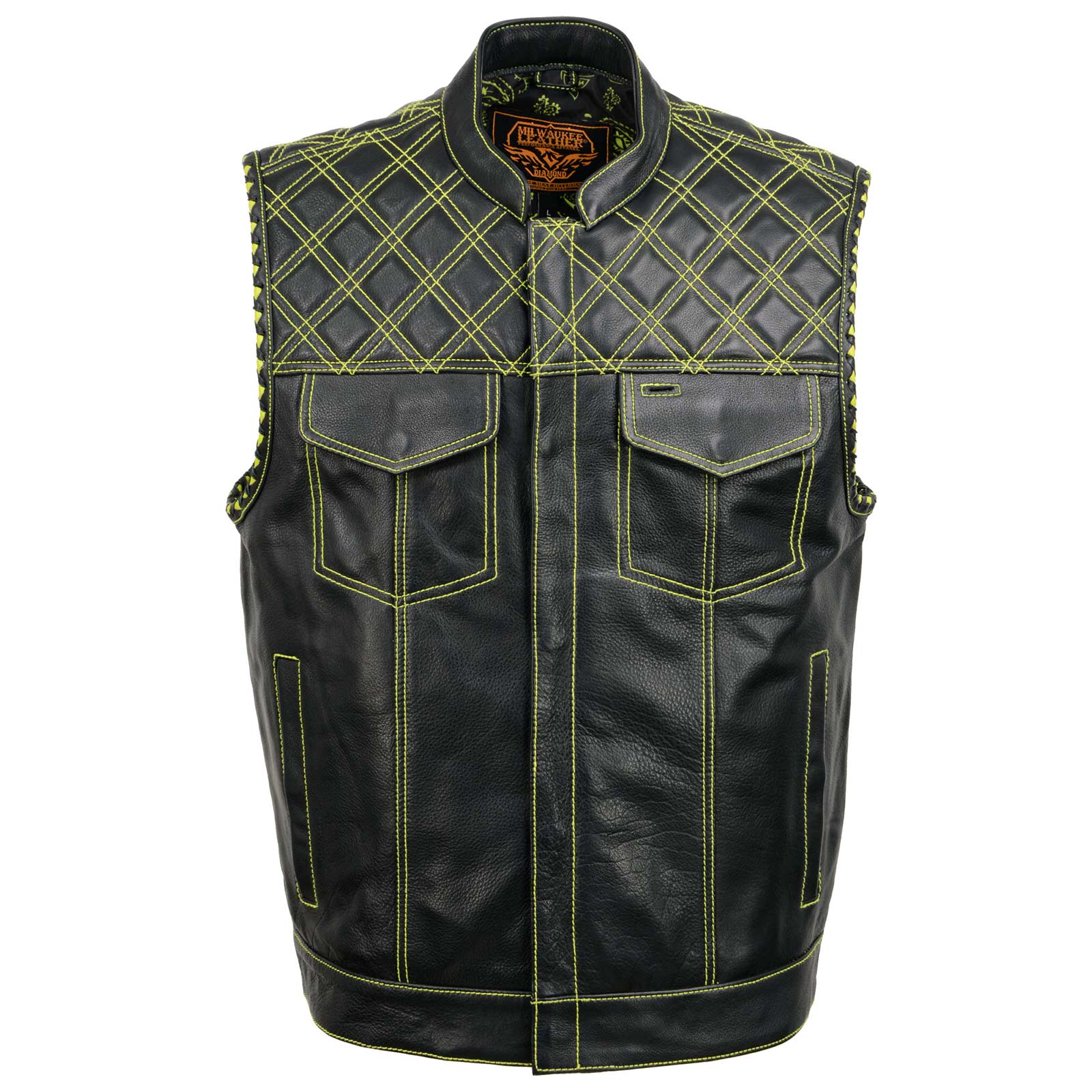 Milwaukee Leather MLM3528 Men's Black Paisley Lined Leather Vest w