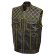 Milwaukee Leather MLM3528 Men's Black Paisley Lined Leather Vest w/ Neon Green Stitching & Armhole Trim