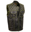 Milwaukee Leather MLM3528 Men's Black Paisley Lined Leather Vest w/ Neon Green Stitching & Armhole Trim