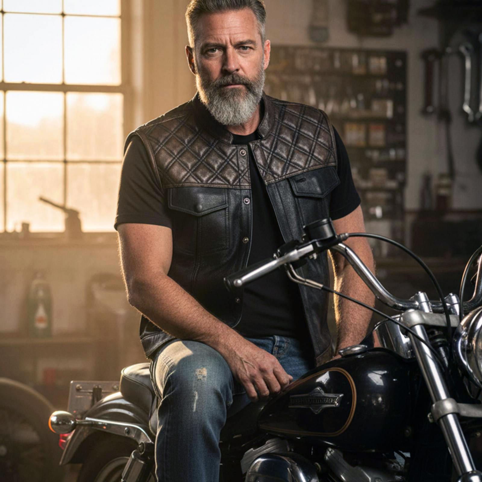 Milwaukee Leather MLM3529 Men's Black & Brown Paisley Lined Leather Vest w/ Accent Stitching & Armhole Trim