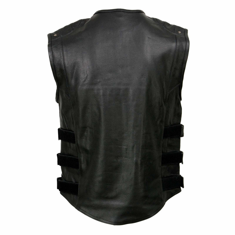 Milwaukee Leather MLM3530 Men's Black Swat Tactical Style Leather Vest Club Patch Accessible Single Panel Back Vest