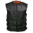 Milwaukee Leather MLM3530 Men's Black Swat Tactical Style Leather Vest Club Patch Accessible Single Panel Back Vest