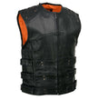Milwaukee Leather MLM3530 Men's Black Swat Tactical Style Leather Vest Club Patch Accessible Single Panel Back Vest
