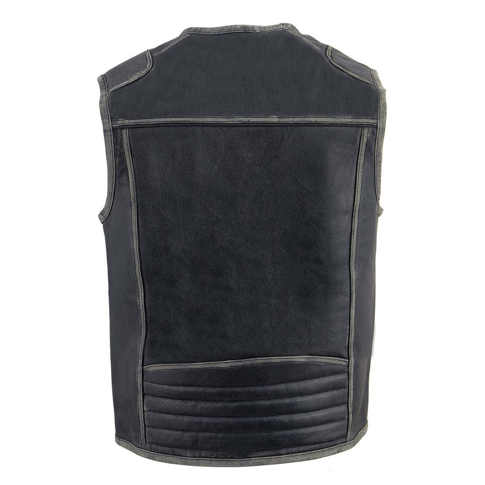 Milwaukee Leather MLM3536 Men's Distressed Grey Leather Collarless Motorcycle Rider Vest