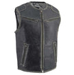Milwaukee Leather MLM3536 Men's Distressed Grey Leather Collarless Motorcycle Rider Vest