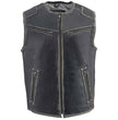 Milwaukee Leather MLM3536 Men's Distressed Grey Leather Collarless Motorcycle Rider Vest