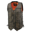 Milwaukee Leather MLM3540 Men's Roulette Distressed Brown 10 Pocket Motorcycle Leather Vest