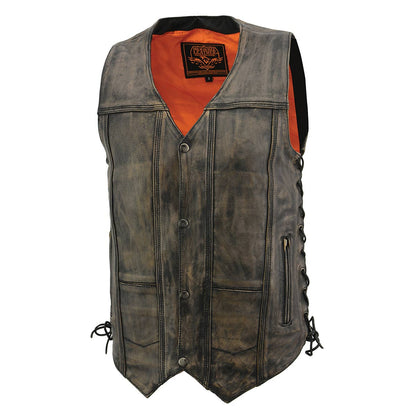 Milwaukee Leather MLM3540 Men's Roulette Distressed Brown 10 Pocket Motorcycle Leather Vest