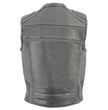 Milwaukee Leather MLM3560 Men's Black Leather Vest - Reflective Piping Elasticized Waist Open Neck Motorcycle Vest