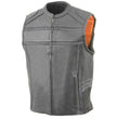 Milwaukee Leather MLM3560 Men's Black Leather Vest - Reflective Piping Elasticized Waist Open Neck Motorcycle Vest