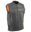Milwaukee Leather MLM3560 Men's Black Leather Vest - Reflective Piping Elasticized Waist Open Neck Motorcycle Vest
