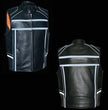 Milwaukee Leather MLM3560 Men's Black Leather Vest - Reflective Piping Elasticized Waist Open Neck Motorcycle Vest