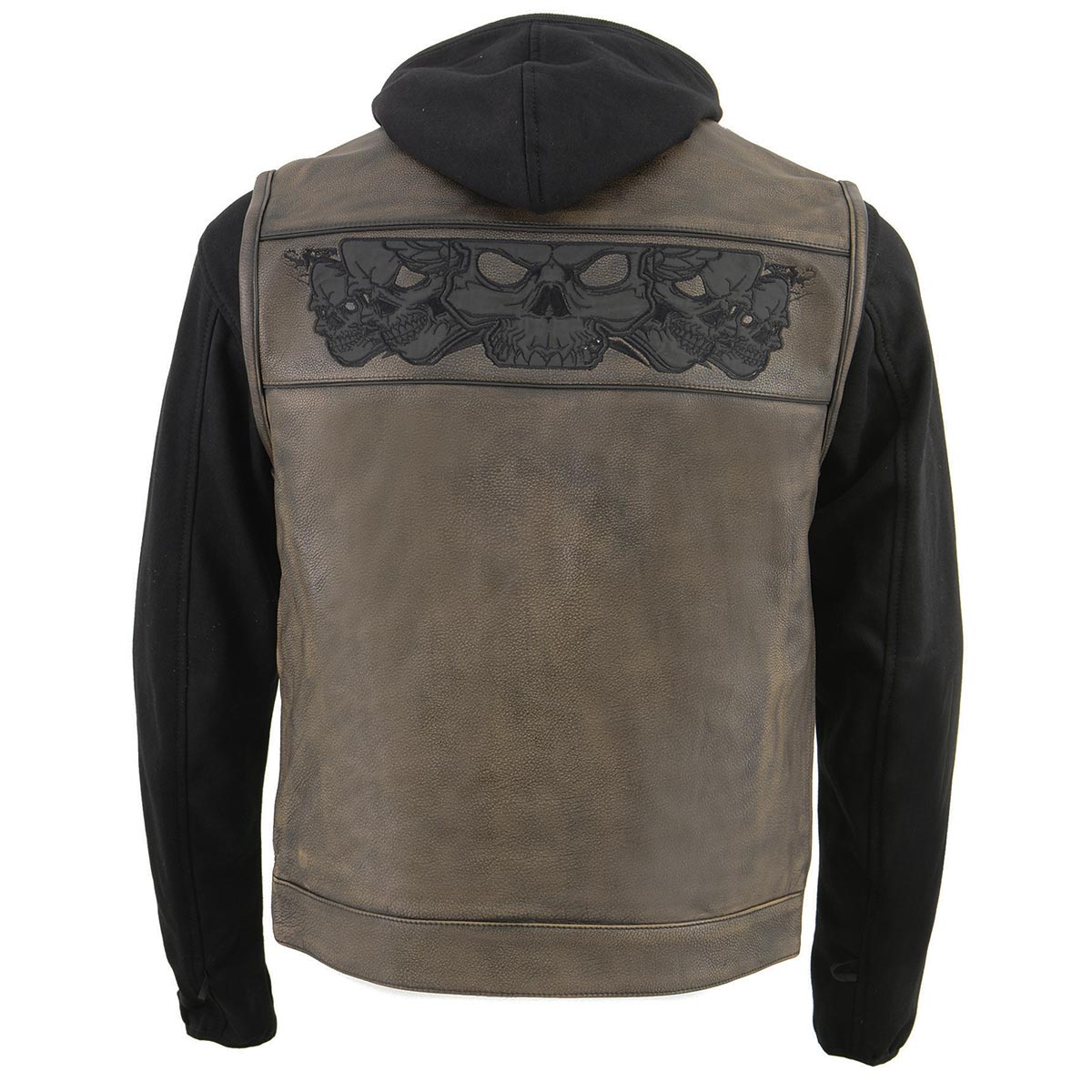 Milwaukee Leather Men's Distress Brown Hooded Leather Vest, MLM3561