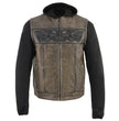 Milwaukee Leather MLM3561 Men's Leather Vest w/ Removeable Hoodie- Distress Brown Reflective Skulls Motorcycle Vest
