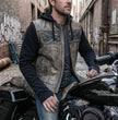 Milwaukee Leather MLM3561 Men's "Hell Raiser" 2 in 1 Distress Brown Leather Vest w/ Removeable Hoodie - Reflective Skull Artwork