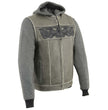 Milwaukee Leather MLM3562 Men's Leather Vest w/ Removeable Hoodie - Distress Grey Reflective Skulls Motorcycle Vest