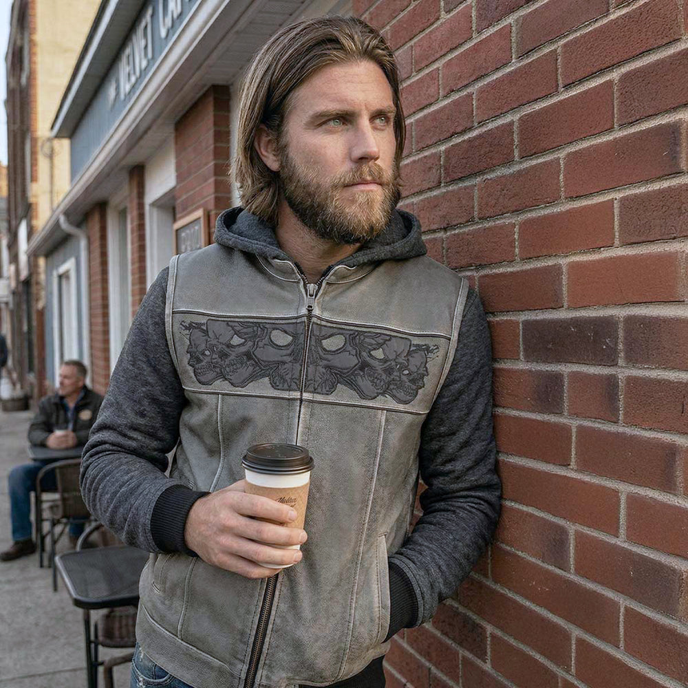 Milwaukee Leather Men's 2-in-1 Distressed Grey Leather Vest, MLM3562