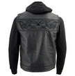 Milwaukee Leather MLM3563 Men's Leather Vest w/ Removeable Hoodie - Black 2 in 1 Reflective Skulls Motorcycle Vest