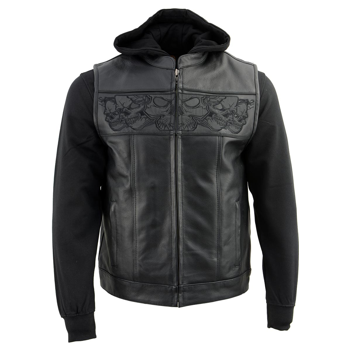 Milwaukee ブラックレザー ベスト 3XL Milwaukee Leather MLM3563 Men's Leather Vest w/ Removeable Hoodie