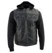 Milwaukee Leather MLM3563 Men's Leather Vest w/ Removeable Hoodie - Black 2 in 1 Reflective Skulls Motorcycle Vest