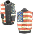 Milwaukee Leather MLM3506 Men's Black Premium Leather Vest - Old Glory Laced Armholes Red Stitching Club Style Vest