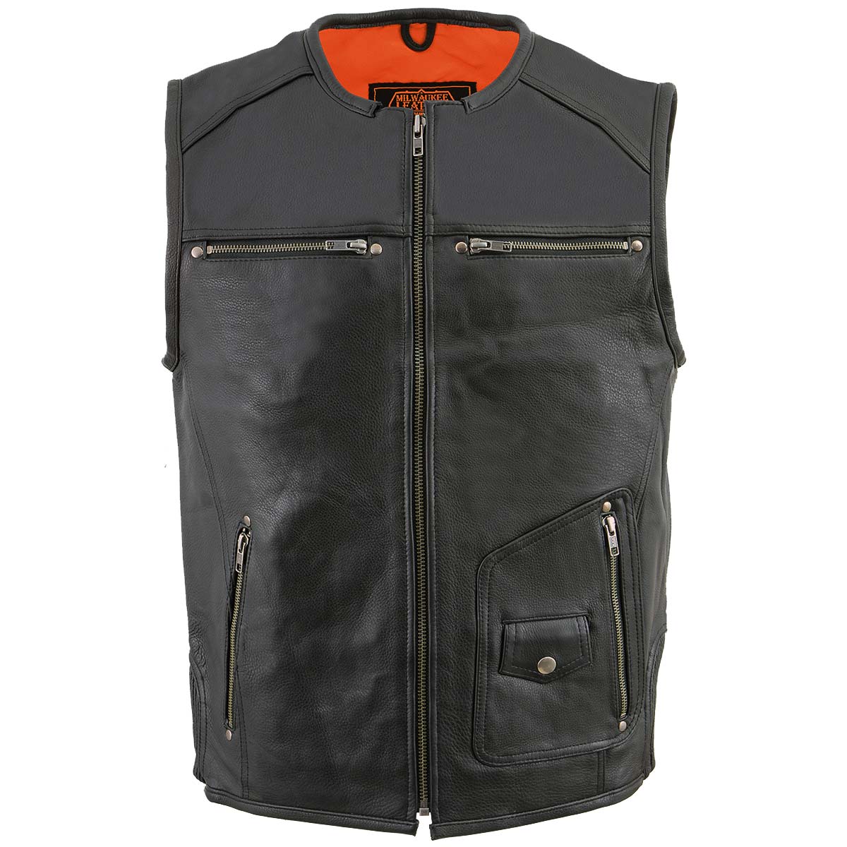 Milwaukee Leather MLM3570 Men's Black Leather Vest with Side Stretch Flex