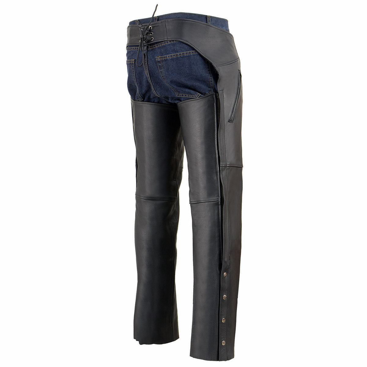 Milwaukee Leather Chaps for Men's Black Cool-Tec Naked Leather - 2 Zipped Thigh Pockets Motorcycle Chap - MLM5502