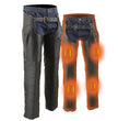 Milwaukee Leather MLM5513 Men's Black 'Heated' Motorcycle Leather Winter Chaps with Zippered Thigh Pockets
