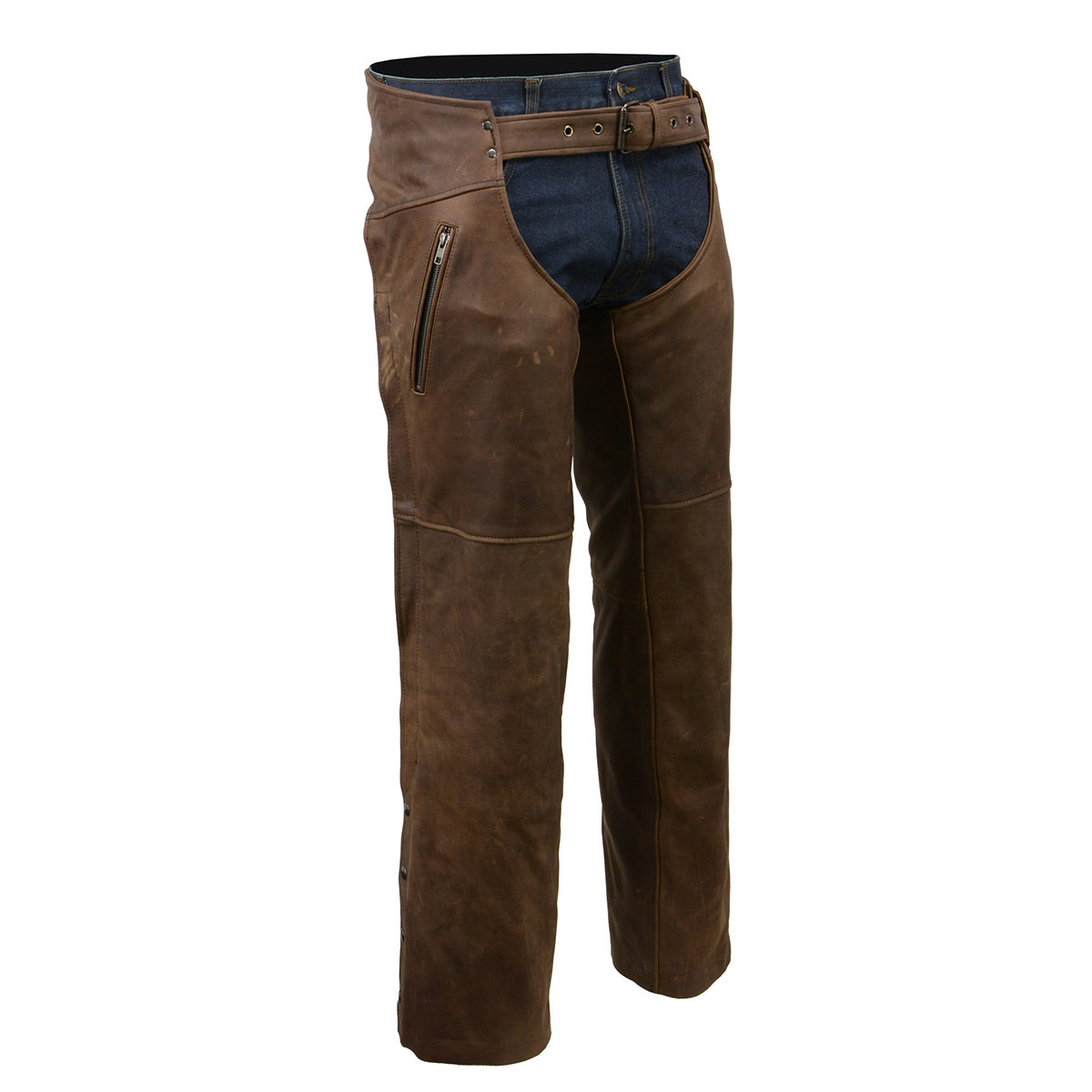 Milwaukee Leather MLM5518 Men's 'The Ryder' Vintage Crazy Horse Brown Slash Pockets Leather Chaps