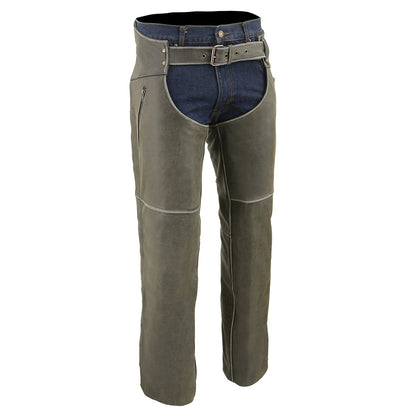 Milwaukee Leather Chaps for Men's Vintage Grey Slate Leather - Deep Zipped Thigh Pockets Motorcycle Chap - MLM5536