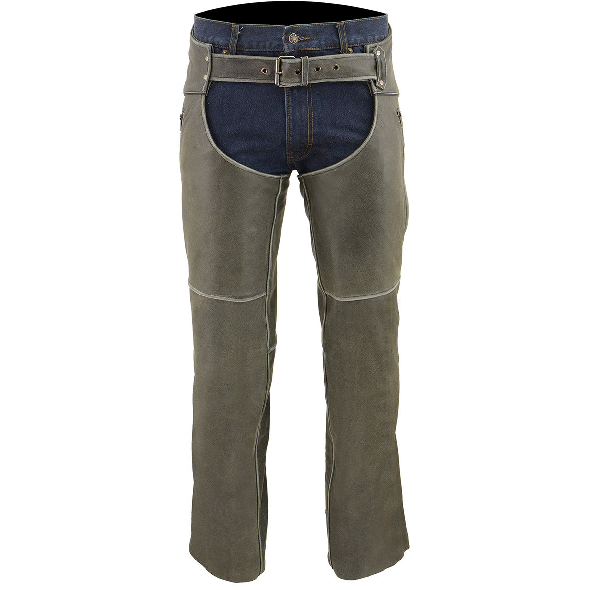 Milwaukee Leather Chaps for Men's Vintage Grey Slate Leather - Deep Zipped Thigh Pockets Motorcycle Chap - MLM5536