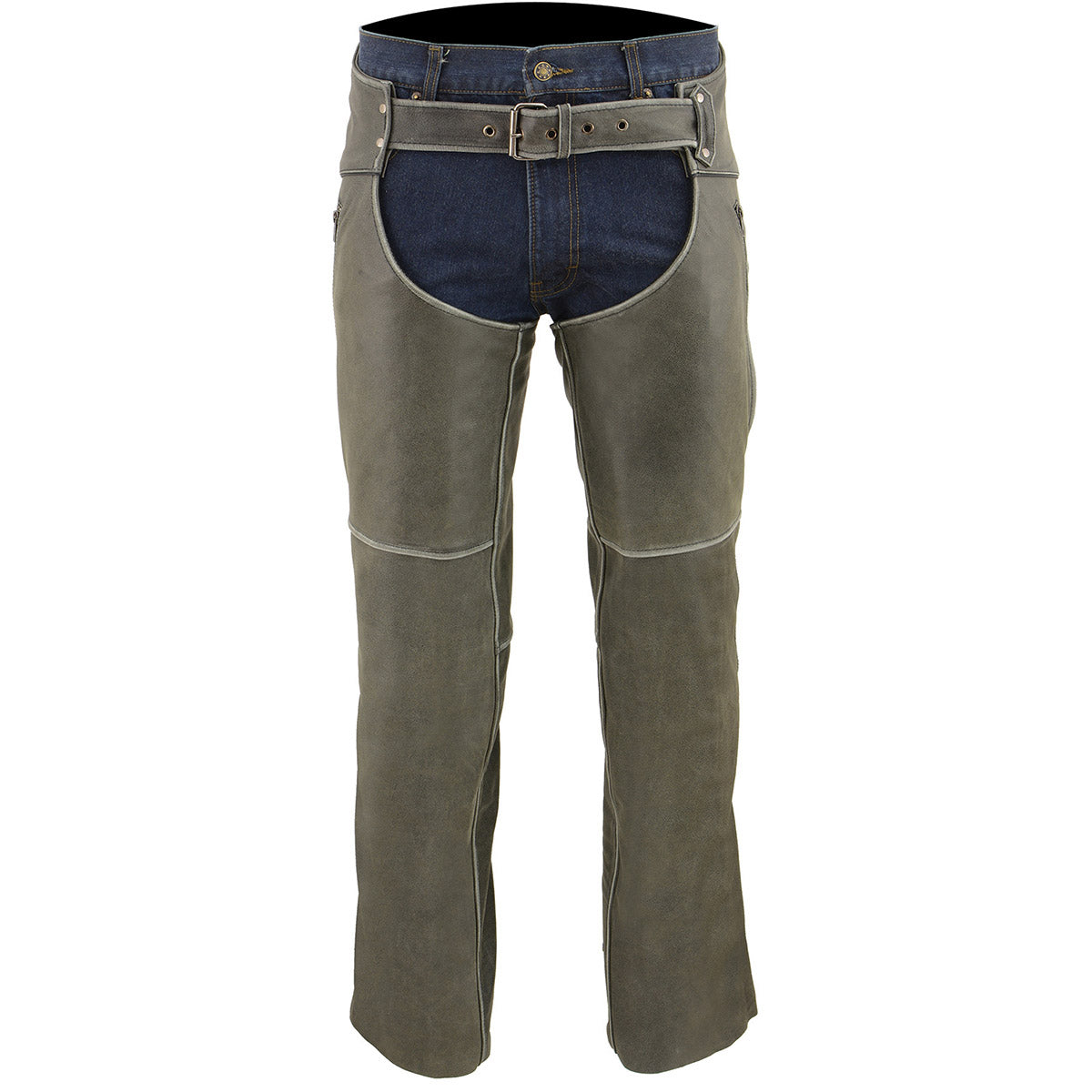 Milwaukee Leather MLM5536 Men's Vintage Grey Slate Leather Chaps with Deep Thigh Pockets