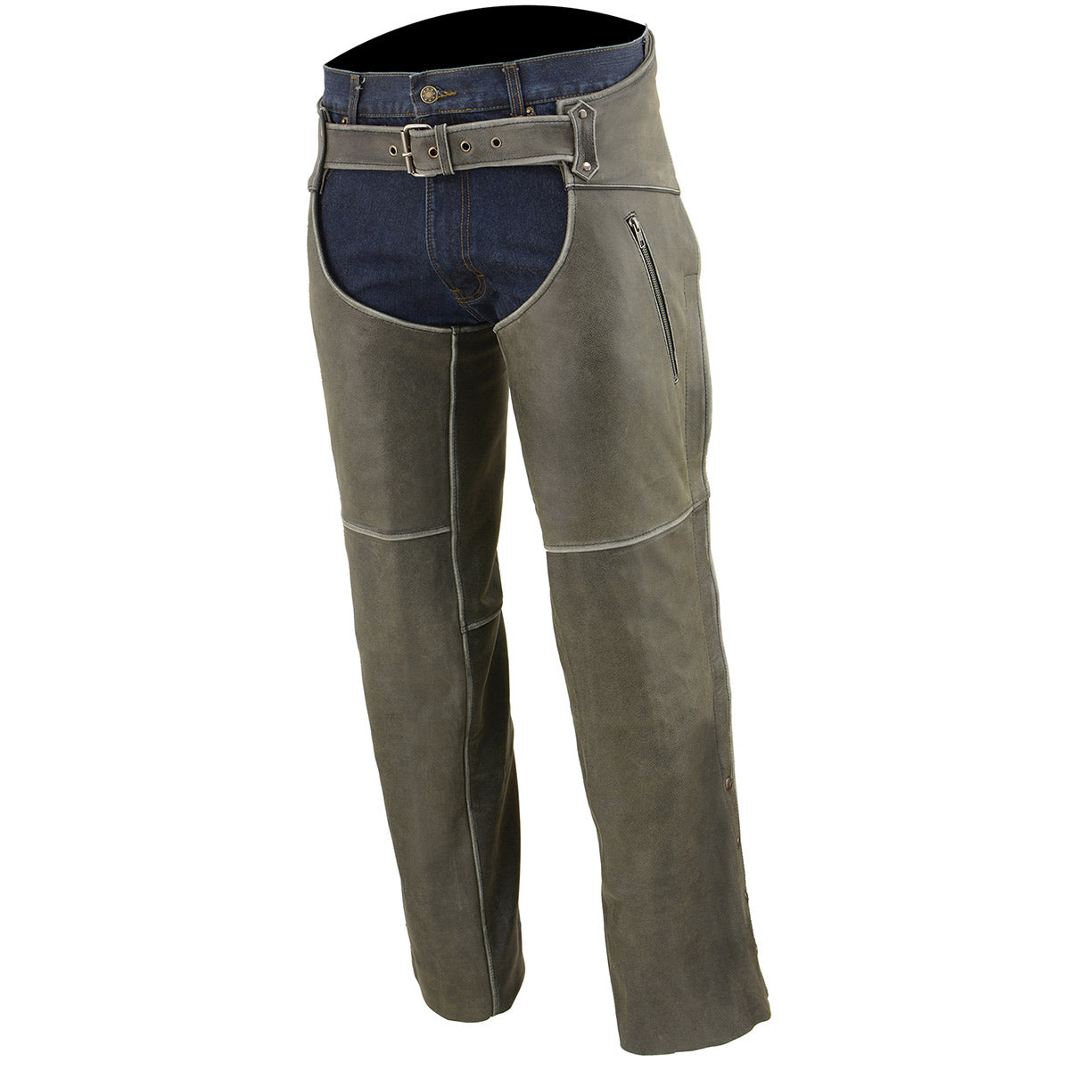 Milwaukee Leather MLM5536 Men's Vintage Grey Slate Leather Chaps with Deep Thigh Pockets