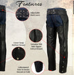 Milwaukee Leather USA MADE MLM5570 Men's Black Enfold Classic Premium Leather Motorcycle Chaps with Jean Pockets