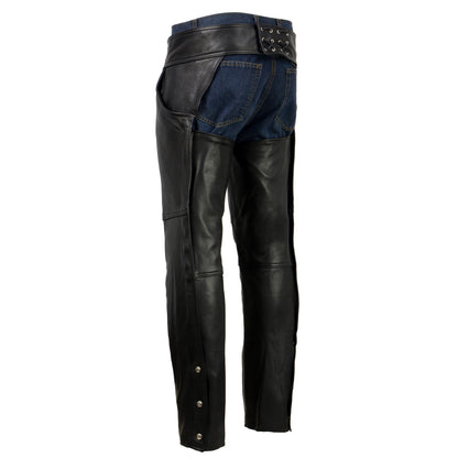 Milwaukee Leather USA MADE MLM5570 Men's Black 'Enfold' Classic Premium Leather Motorcycle Chaps with Jean Pockets