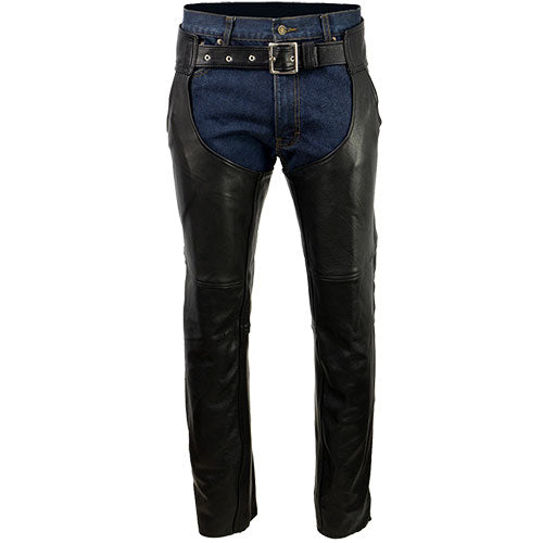 Milwaukee Leather USA MADE MLM5570 Men's Black 'Enfold' Classic Premium Leather Motorcycle Chaps with Jean Pockets