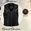 Milwaukee Leather USA MADE MLVSL5003 Women's Black Speed Queen Motorcycle Leather Vest with Front Zipper