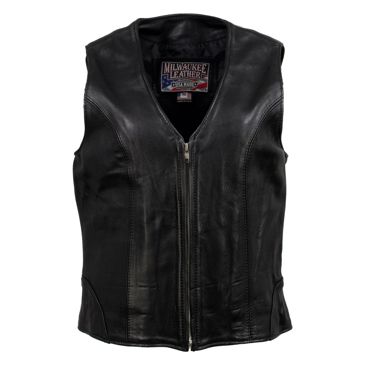 Milwaukee Leather USA MADE MLVSL5003 Women's Black 'Speed Queen' Motorcycle Leather Vest with Front Zipper