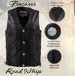 Milwaukee Leather USA MADE MLVSM5005 Men's Black Road Whip Premium Motorcycle Leather Vest with Buffalo Snap Buttons