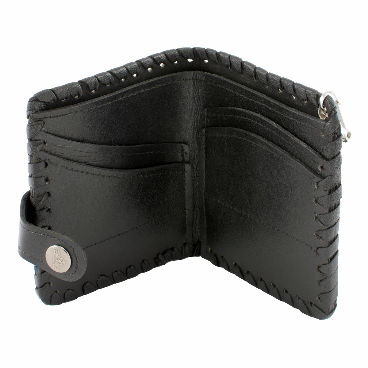 Milwaukee Leather MLW7800 Men's Black Leather 'Flying Eagle' Braided Bi-Fold Wallet with Steel Chain