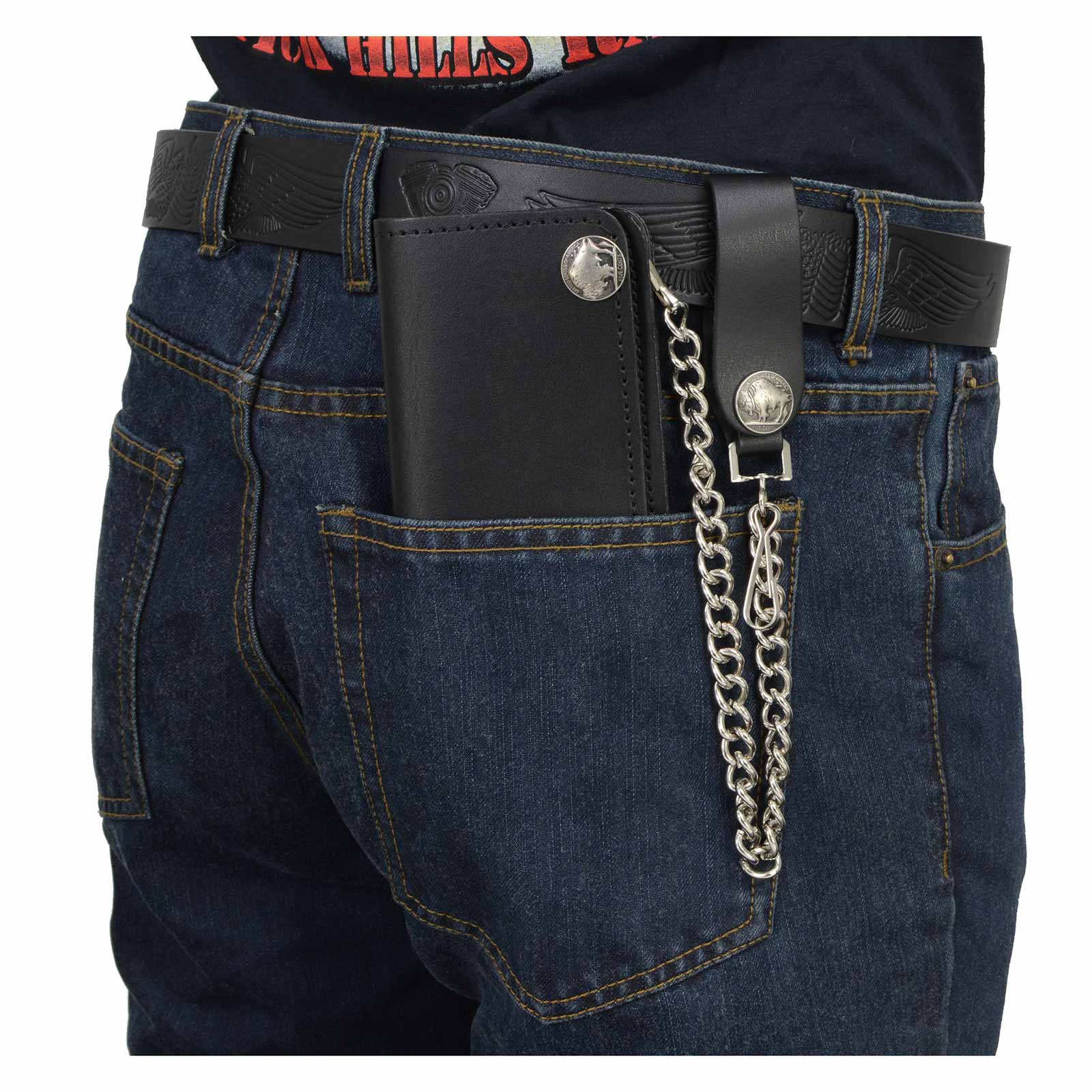 Milwaukee Leather MLW7801 Men's 6” Leather Long Bi-Fold Biker