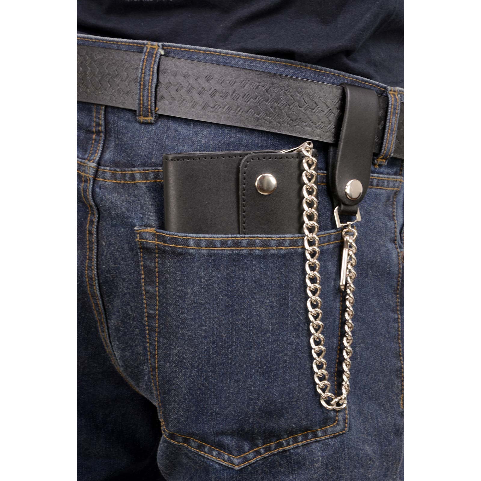 Milwaukee Leather MLW7811 Men's 8” Black Leather Biker Wallet - Bi