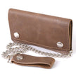 Milwaukee Leather MLW7817 Men's 8” Distress Brown Leather Bi-Fold Biker Wallet w/ Anti-Theft Stainless Steel Chain